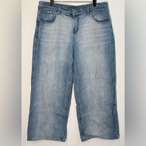 Women's Wide Leg Jeans baggy washed denim with silver shimmer glitter